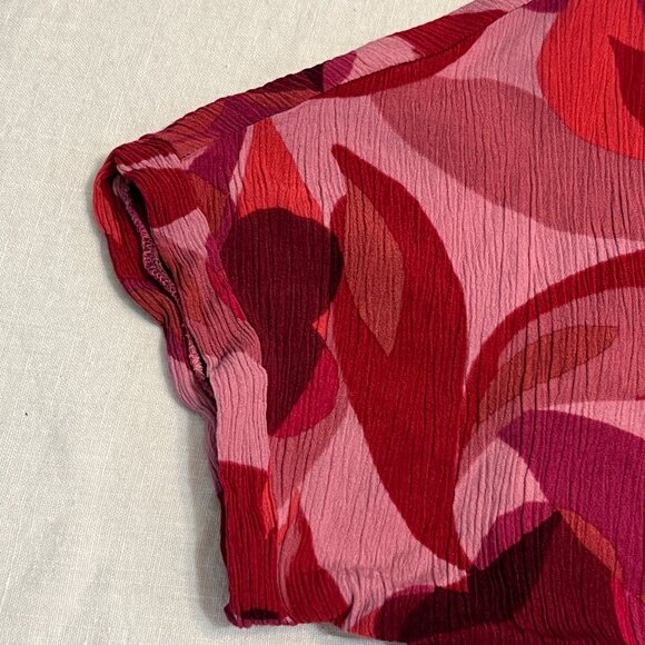 Emily Wonder 2X Pink Red Abstract Floral Tiered V-Neck Crinkle Tunic Dress - Picture 3 of 10